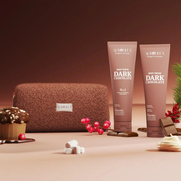 Körperpflege-Set Dark Chocolate von Aurodhea – Peeling & Körpercreme mit HYDRACORE & Schokoladenduft – vegan & feuchtigkeitsspendend